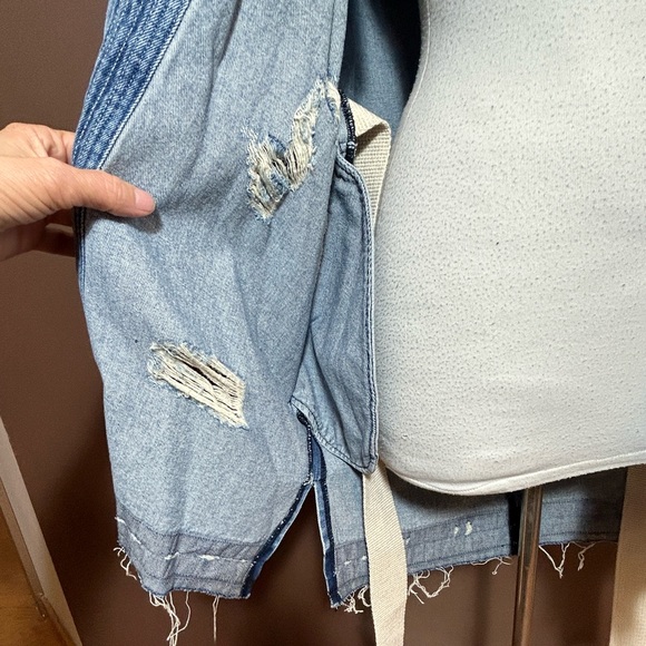 Sandrine Rose x Free People Distressed Open Front Denim Kimono Jacket size small - Picture 10 of 13